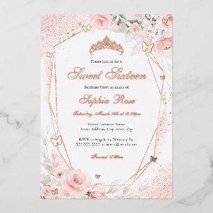 Roze goud Roze Blush Vlinder Bloem Zoete 16  Folie Uitnodiging
