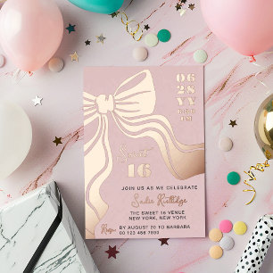 Roze Goud Roze Boog Sweet 16 Folie Uitnodiging