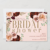 Roze Goud Roze Bourgondi Rozen Bruiloft Feest Kaart (Voorkant)