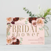 Roze Goud Roze Bourgondi Rozen Bruiloft Feest Kaart (Staand voorkant)