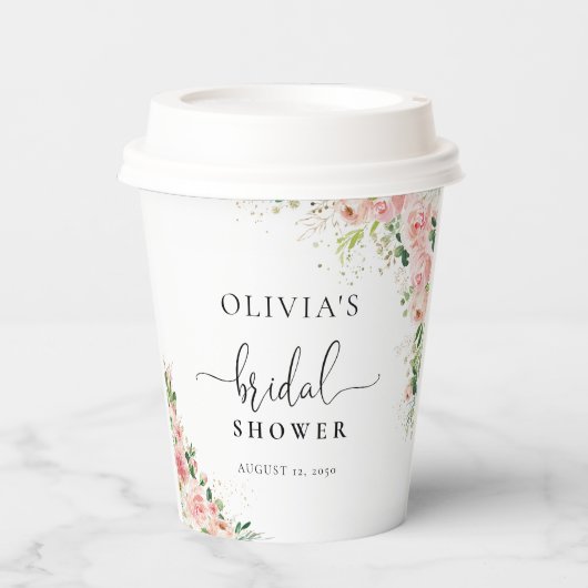 Roze Goud Roze Bruiloftsontbijt Papieren Bekers (Voorkant)