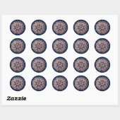 Roze Goud Roze Donkerblauwe Mandala Bloem Ronde Sticker (Vel)