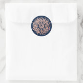 Roze Goud Roze Donkerblauwe Mandala Bloem Ronde Sticker (Tas)