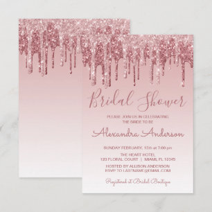 Roze Goud Roze Druppelende Glitter Bruidsfeest Kaart