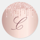 Roze goud roze druppels monogram initiaal ronde sticker (Voorkant)