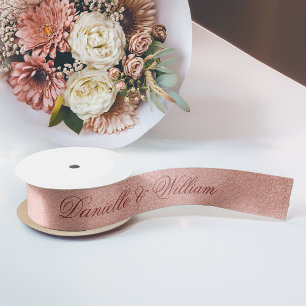 Roze Goud Roze Elegante Calligrafie Glitter Bruilo Satijnen Lint