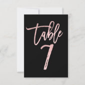 Roze Goud Roze Folie Modern Schrift Tafel Nummer 7 Kaart (Voorkant)