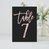 Roze Goud Roze Folie Modern Schrift Tafel Nummer 7 Kaart (Staand voorkant)