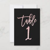 Roze Goud Roze Folie Moderne Script Tafel Nummer 1 Kaart (Achterkant)