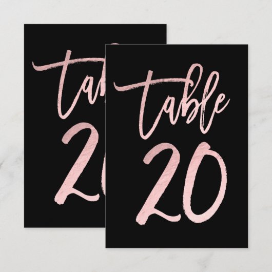 Roze Goud Roze Folie Moderne Script Tafel Nummer 2 Kaart (Voorkant / Achterkant)