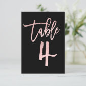 Roze Goud Roze Folie Moderne Script Tafel Nummer 4 Kaart (Staand voorkant)