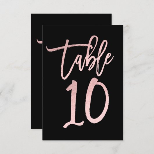 Roze Goud Roze Folie Moderne Script Tafelnummer 10 (Voorkant / Achterkant)