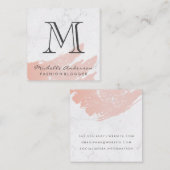 Roze Goud Roze Geborsteld | Marmer | Klassiek Mono Vierkante Visitekaartje (Voorkant / Achterkant)