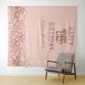 Roze Goud Roze Gelukkige 15e Verjaardag Wandkleed (In Situ (horizontaal))