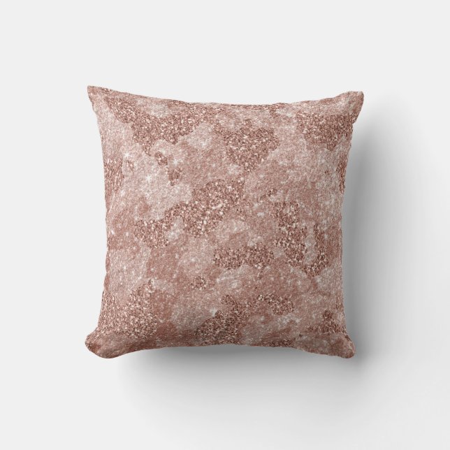 Roze Goud Roze Glam Camouflage Camo Kussen (Voorkant)