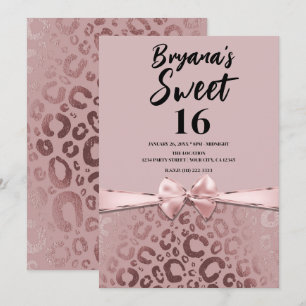 Roze Goud Roze Glam Luipaardprint Sweet 16 Kaart