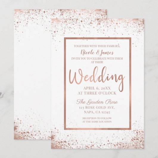 Roze Goud Roze Glam Moderne Chic Bruiloft Kaart (Voorkant / Achterkant)