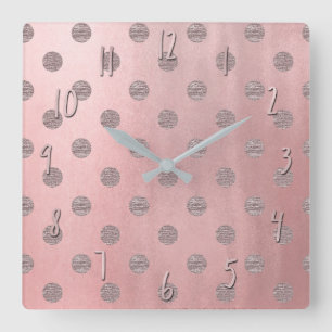 Roze Goud Roze Glans Glam Stippen Moderne Chic Vierkante Klok