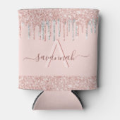 Roze goud roze glans zilver glitters blikjeskoeler (Voorkant)