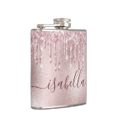 Roze goud roze glinster druppels monogram schrift heupfles (Rechts)