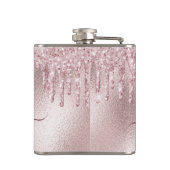 Roze goud roze glinster druppels monogram schrift heupfles (Achterkant)