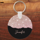 Roze Goud Roze Glitter Agate Aangepaste Naam Monog Sleutelhanger (Achterkant)