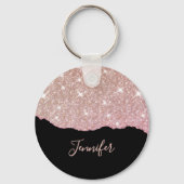 Roze Goud Roze Glitter Agate Aangepaste Naam Monog Sleutelhanger (Achterkant)