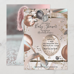 Roze Goud Roze Glitter Ballonnen Baby Shower Foto Kaart