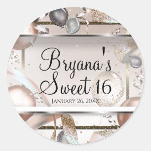 Roze Goud Roze & Glitter Ballonnen Sweet 16 Feest Ronde Sticker