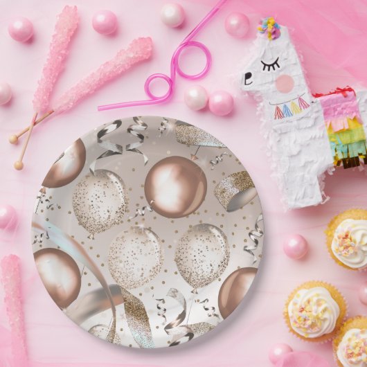 Roze Goud Roze & Glitter Ballonnen Sweet 16 Verjaa Papieren Bordje (Feest)