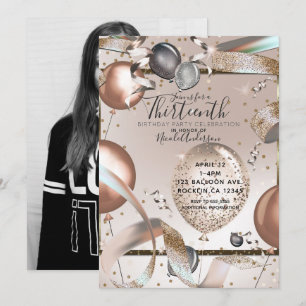 Roze Goud Roze Glitter Ballonnen Verjaardag Foto Kaart