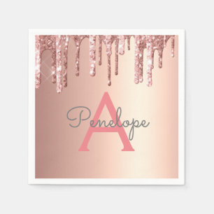 Roze Goud Roze Glitter Dalen Glam Met Monogram Servet