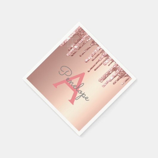 Roze Goud Roze Glitter Druppelende Glamour Met Mon Servet (Hoek)