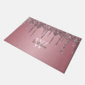 Roze Goud Roze Glitter Druppels Glans Monogram Naa Deurmat (Schuin)