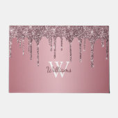 Roze Goud Roze Glitter Druppels Glans Monogram Naa Deurmat (Voorkant)