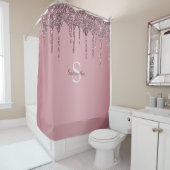 Roze Goud Roze Glitter Druppels Glans Monogram Naa Douchegordijn (In situ)