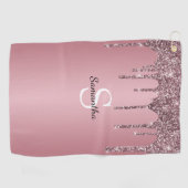 Roze Goud Roze Glitter Druppels Glans Monogram Naa Golfhanddoek (Horizontaal)