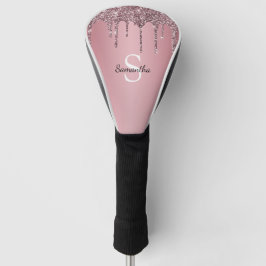 Roze Goud Roze Glitter Druppels Glans Monogram Naa Golfheadcover