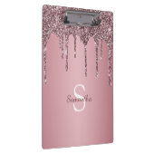 Roze Goud Roze Glitter Druppels Glans Monogram Naa Klembord (Rechts)