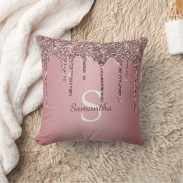 Roze Goud Roze Glitter Druppels Glans Monogram Naa Kussen