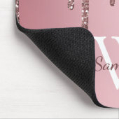 Roze Goud Roze Glitter Druppels Glans Monogram Naa Muismat (Hoek)