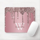 Roze Goud Roze Glitter Druppels Glans Monogram Naa Muismat (Met muis)