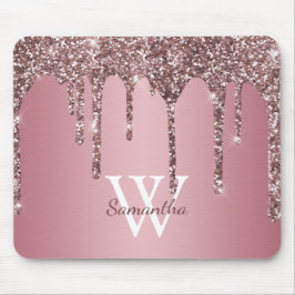 Roze Goud Roze Glitter Druppels Glans Monogram Naa Muismat