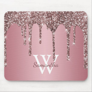 Roze Goud Roze Glitter Druppels Glans Monogram Naa Muismat
