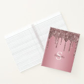 Roze Goud Roze Glitter Druppels Glans Monogram Naa Notitieboek (Binnen)