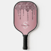Roze Goud Roze Glitter Druppels Glans Monogram Naa Pickleball Paddle (Achterkant)