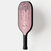 Roze Goud Roze Glitter Druppels Glans Monogram Naa Pickleball Paddle (Links)