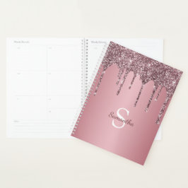 Roze Goud Roze Glitter Druppels Glans Monogram Naa Planner