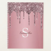 Roze Goud Roze Glitter Druppels Glans Monogram Naa Planner (Voorkant)