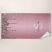 Roze Goud Roze Glitter Druppels Glans Monogram Naa Strandlaken (Voorkant)